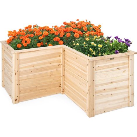 Costway – Carré potager surélevé en bois de sapin 120 x 120 x 62 cm – Base ouverte en L pour drainage – Idéal pour légumes et fruits (1/5)