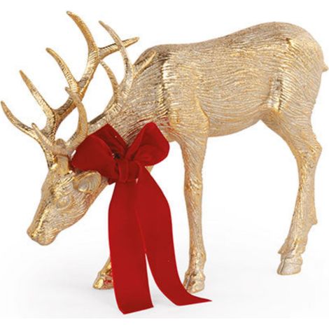 Cervo dorato con fiocco rosso come decorazione natalizia da 32 cm (1/4)