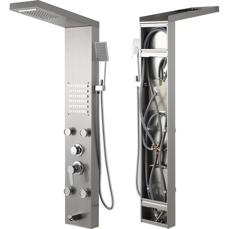 Jiubiaz Duschpaneel Silber mit Regendusche, Handbrause & 5 Massagedüsen (1/5)