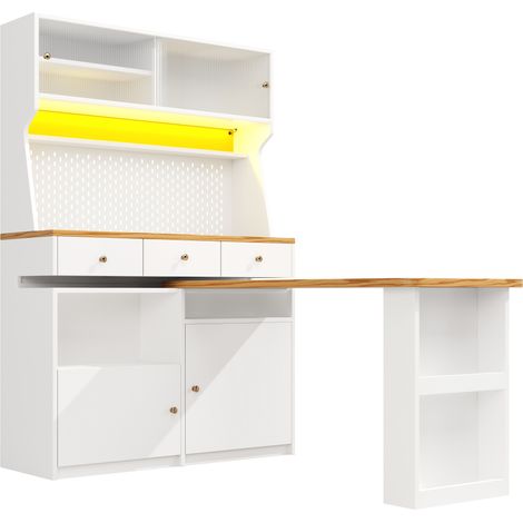 Aparador alto de cocina 137 x 44,8 x 177,2 cm con LED, 2 puertas y 3 cajones blanco (1/5)