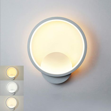 Applique Murale Interieur,Applique Murale Design Ronde Blanc,Trois Modes D'éclairage,RA≥85 Lampe Murale pour Chambre Salon Escalier Couloir (1/5)