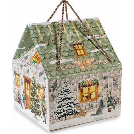 Boîtes en carton maisonnette de Noël avec anses en corde, lot de 8
