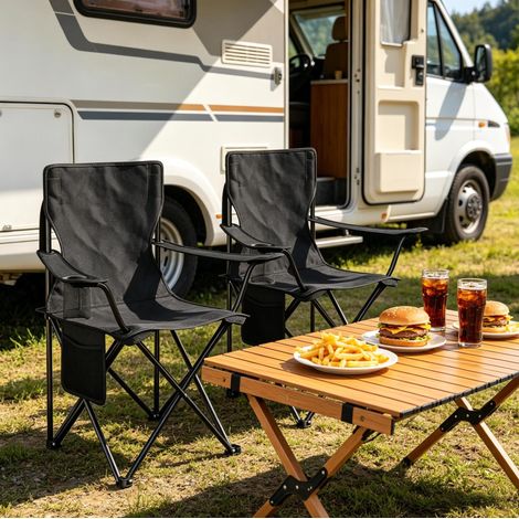 Stuhl Klappstuhl mobil Campingstuhl 2er Set schwarz OKMYHOME (1/5)