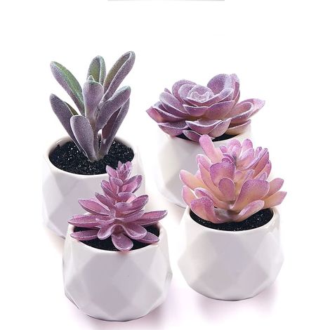 Lot de 4 Fausses Plantes succulentes – Plantes artificielles de Bureau pour Femme – Plantes succulentes artificielles réalistes dans des Pots en céramique – Mini décoration Violette (1/5)