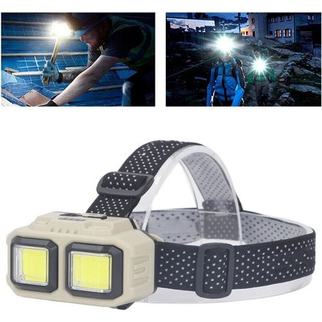 Lampe frontale à LED COB super lumineuse, rechargeable par USB, légère, montée sur la tête, avec capteur de mouvement, affichage du niveau de batterie, pour la randonnée en plein air, la pêche,