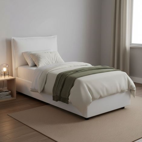 Dmora - Einzelbett Daugust, Containerbett mit Stoffbespannung, 100% Made in Italy, Frontöffnung, inklusive Matratze Cm 80x190, Weiß (1/5)