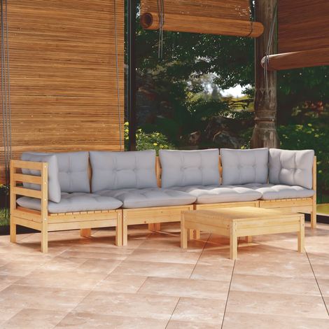 Juego de muebles de jardín 5 pzas y cojines madera maciza pino vidaXL (1/5)