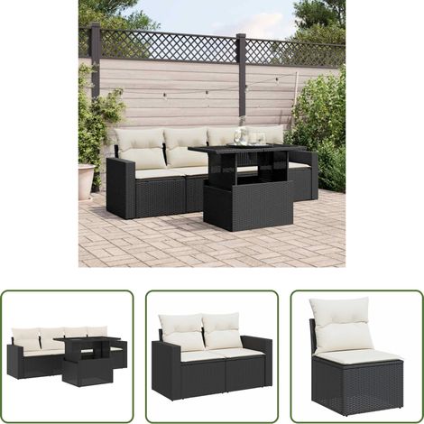 vidaXL Rattanmöbel - 5-tlg. Garten-Sofagarnitur mit Kissen Schwarz Poly Rattan (1/5)