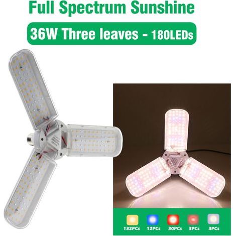 36W foldable LED grow light with 4m suspended E27 light head, suitable for indoor plants, greenhouses, hydroponics (1/5)