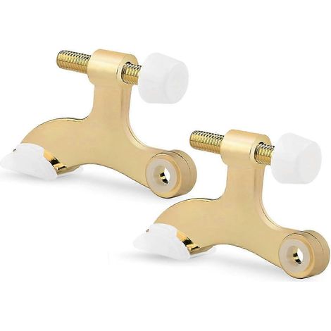 SCSYV Lot de 2 butées de porte à charnière en nickel satiné brossé - Butée de porte à charnière robuste et réglable avec caoutchouc blanc B (1/5)