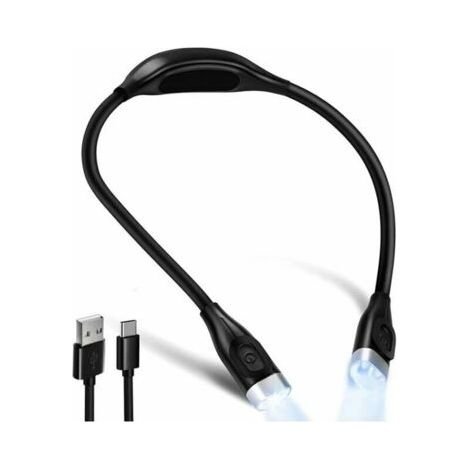 Wiederaufladbare LED-Nackenleseleuchte – 4 LEDs, 3 Farben – Extra langes, flexibles Kabel – Augenschutz – 30 Stunden Akkulaufzeit