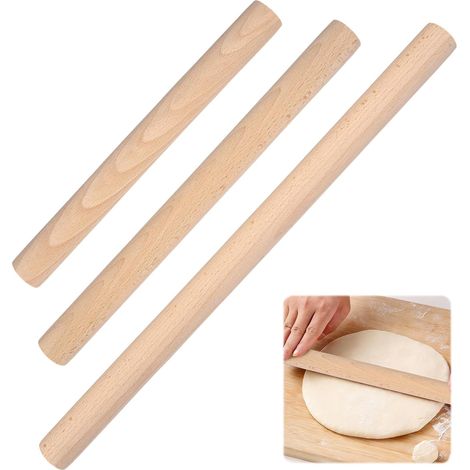 Juego de 3 rodillos de madera de haya de 25 cm/30 cm/45 cm, rodillo sin mango, rodillo de madera para masa de pizza, pasteles, galletas, pan, fondant, tartas y crepes. (1/5)