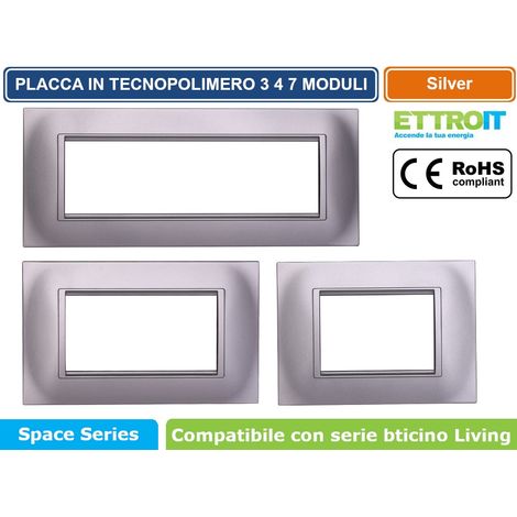 Placca Plastica Quadrata Serie Space 4P Colore Silver Compatibile Con Bticino Living Light (1/4)