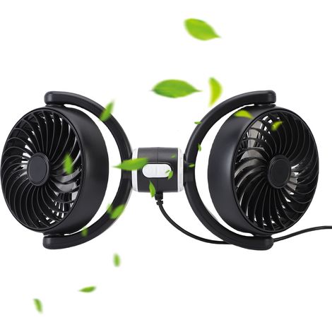 Ventilador USB de doble cabezal para coche – giratorio 360°, ABS y PP, 31 x 14,5 cm (1/5)