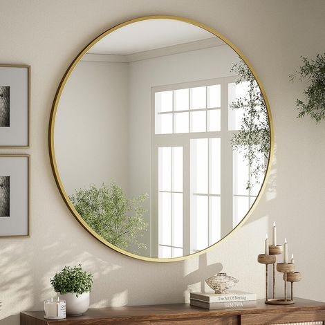 Miroir Mural Rond décoratif de 60 cm pour Salle de Bain, vanité, Salon, entrée, Rond, encadré dans Un Cadre en Aluminium élégant (1/5)