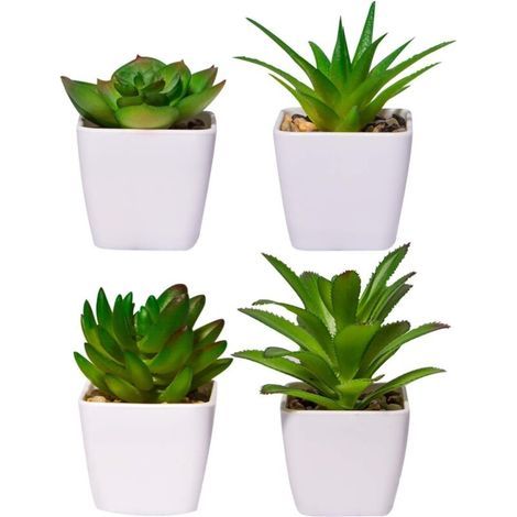 Confezione da 4 piante artificiali da interno in plastica, succulente in vaso, combinazione per sala studio, ristorante, decorazione da tavolo (1/4)