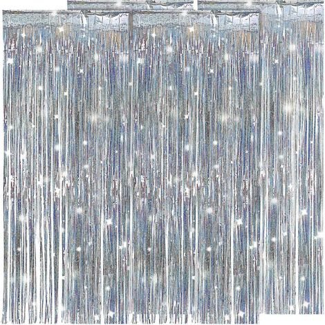 rideaux à franges argentées pour décor de fête, guirlandes de franges en feuille d'argent-250.00X100.00X0.10CM (1/4)