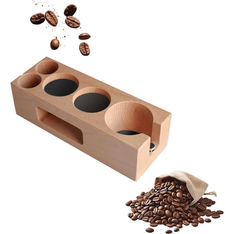 Station de tamper 58 mm en bois de hêtre naturel – Station de tamper réglable en hauteur à 5 trous pour porte-filtre Accessoires 58 mm – Station stable en bois de couleur naturelle pour (1/5)