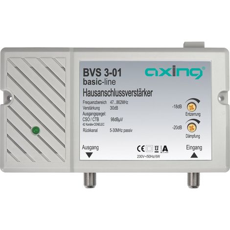 Axing BVS 3-01 Amplificatore per allacciamento domestico (30 dB, 47-862 MHz, 98 dBμV) per antenna digitale terrestre tv