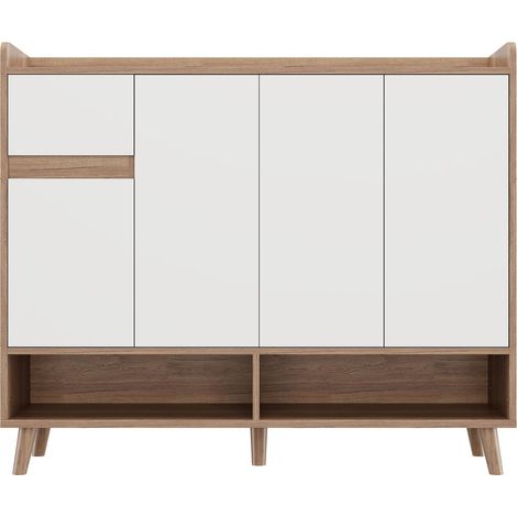 Commode moderne avec 4 portes 1 tiroir blanc-naturel 120x35x99 cm