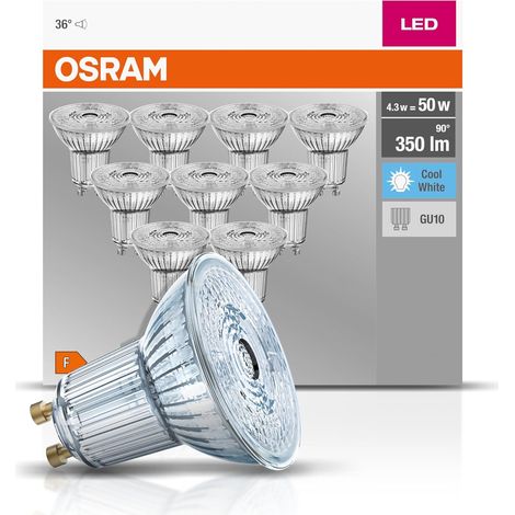 10 Ampoule LED, 4,3W, Culot GU10, 4000K, Verre, Argent, Intérieur