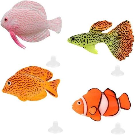 Décoration d'Aquarium - Lot de 4 Poissons Artificiels - Coloré - Silicone - Pour Eau Douce et Salée (1/4)