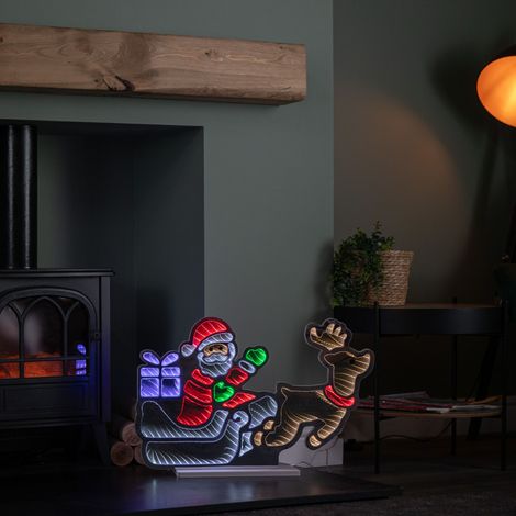 60cm Light up Santa in Sleigh with Present Christmas Infinity Mirror with Multi-Coloured LEDs (1/5)
