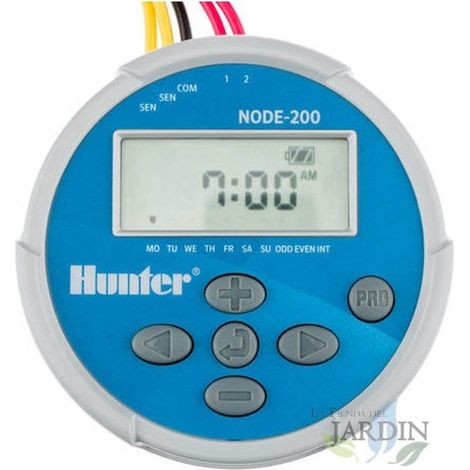 Programador de riego a pilas NODE200 Hunter, controlador de riego por pilas para 2 zonas