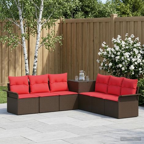 Set di divani 7 pz Marrone e Rosso Rattan sintetico e Acciaio vidaXL (1/5)