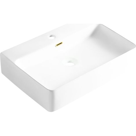 BALNEO - vasque à poser en céramique NERIA avec trop-plein rectangulaire doré - lavabo de salle de bain moderne (1/5)