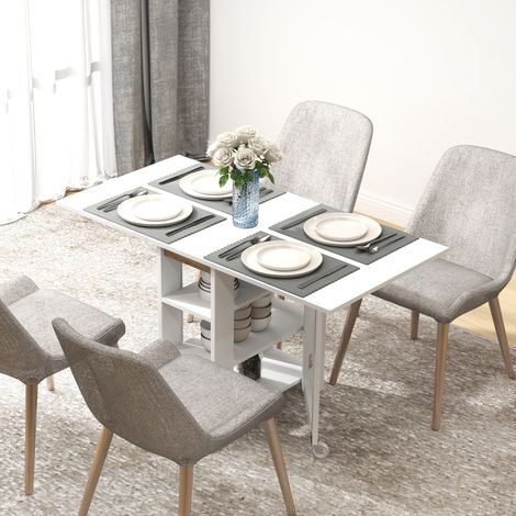 Table Pliante Cuisine Ailes Pliantes Roues Étagères Style Moderne Mobilier Intérieur Blanc 120x60x75cm