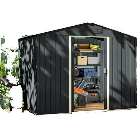 Caseta de jardín exterior, estructura metálica, 2 puertas correderas, color gris, 236 x 174 x 190 cm.