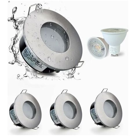 Set de 4 Spots Encastrés LED IP65 étanches, 5W 3000K Blanc Chaud Spot Encastré Pour salle de bain et cuisine éclairage Encastrable au Plafond coupe 68mm Nickel Satiné -Boîtier de lampe argenté..dyk.Tr (1/4)