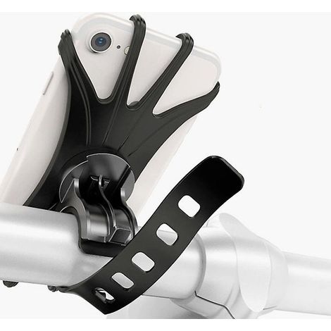 Support universel pour téléphone de vélo en silicone noir avec rotation à 360 degrés et fixation anti-vibration pour guidon (1/5)