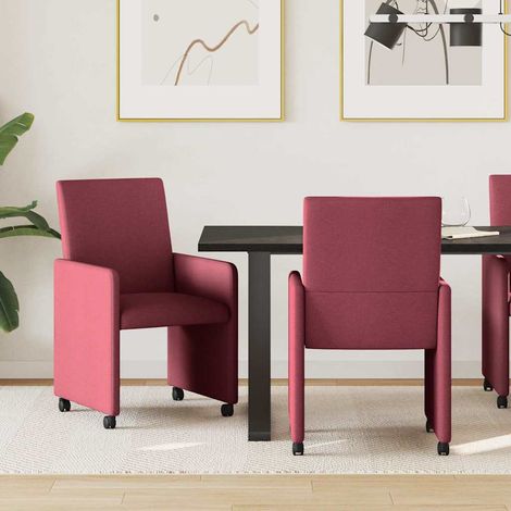 Esszimmerstühle mit Rollen 2 pcs Weinrot 57 x 66 x 94 cm Stoff