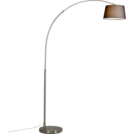 QAZQA Moderno Lámpara de pie de arco moderna de acero con pantalla de tela negra - Arc Basic Textil /Acero Alargada Adecuado para LED Max. 1 x 20 Watt