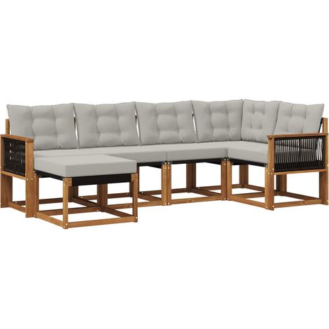 Set di divani da esterno 6 pz Salotto da Giardino Naturale e Grigio Chiaro (1/5)