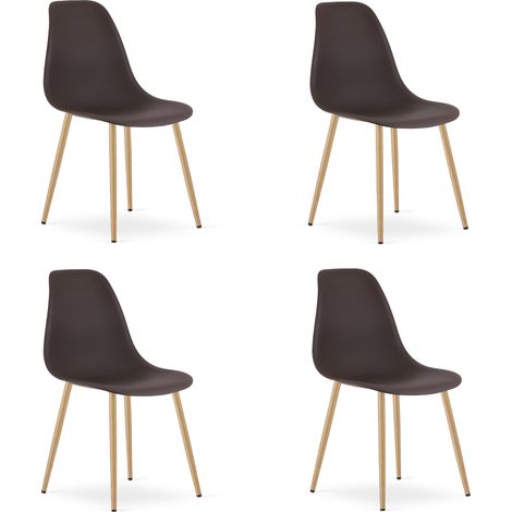 Chaise - Leobert - Wat - Café/Pieds Naturels - 46 X 51 X 84 Cm - Lot De 4 (1/5)