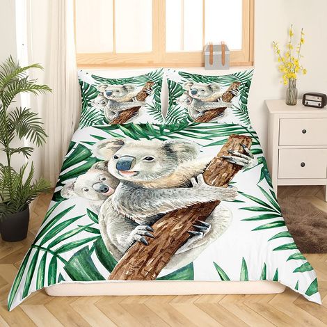 Parure de lit avec housse de couette Motif palmier 155 x 220 cm Pour enfants, garçons, filles, adolescents, feuilles tropicales, branches, couvre-lit doux (1/5)