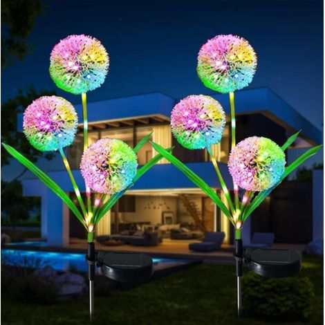 Solar-Gartenleuchten für den Außenbereich, 2 Stück Löwenzahn-Solarleuchten, 7 wechselnde Farben, dekorative Solarleuchten, IP65 wasserdicht, für Hochzeiten, Weihnachten, Rasenflächen und Wege (1/5)