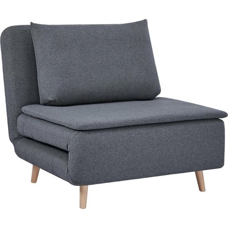 Fauteuil convertible 3 en 1 avec fonction lit, dossier inclinable, pieds en hêtre, coussin, gris