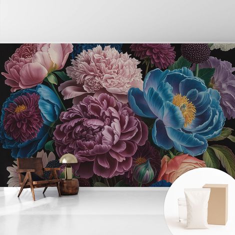 Tapete Vliestapete mit Kleber - modernes Design - Wohnungsdeko - geruchslos - langlebig Bunte Blumen 416x254 cm (1/5)