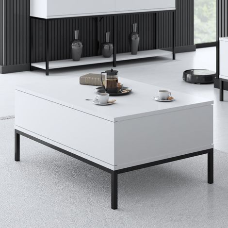 Rechteckig Couchtisch White Lord 90x60 - Schwarzer Rahmen