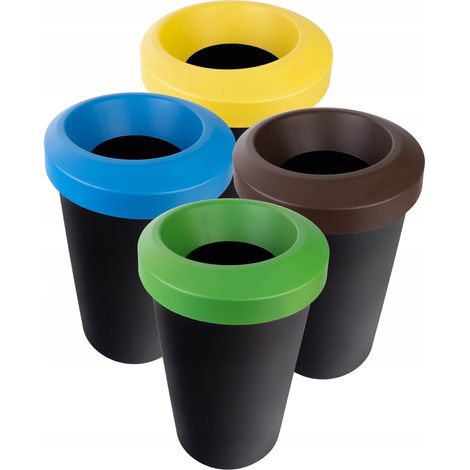 KADAX Lot de poubelles pour tri sélectif, rond, en plastique robuste, poubelle de tri des déchets, poubelle de tri des déchets (4 x 25 l) (1/5)