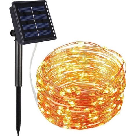 Guirlande lumineuse solaire, 20 m, 200 LED, étanche, pour extérieur.