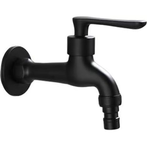 Robinet Robinet pour machine à laver Eau froide Une poignée avec connexion 1/2 pouce Laiton Noir pour machine à laver, extérieur (1/4)