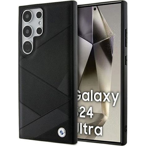Custodia per Samsung Galaxy S24 Ultra con motivo a linee incrociate in pelle BMW Signature (nera) (1/5)