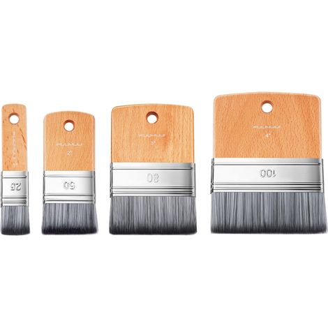 Set de Pinceau Plats Acrylique - 4 Pinceaux Plats Large en Poils Synthétiques pour Peinture Acrylique, Huile et Gouache  Grands Aplats, Fonds et Grandes Surfaces  25/50/80/100 mm  Couleur Naturelle (1/5)