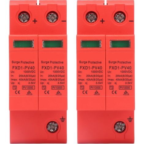 Dispositif de Protection contre les Surtensions 2P DC FXD1-PV40, Parafoudre 40KA pour Systèmes Solaires, DC 1000V/750V/500V avec Fonction de Signal à Distance (DC 1000V) (1/5)