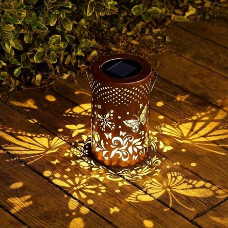 1 Lanterne Solaire,Métal,Imperméable IP65,Papillon Creux,Jardin Terrasse Cour